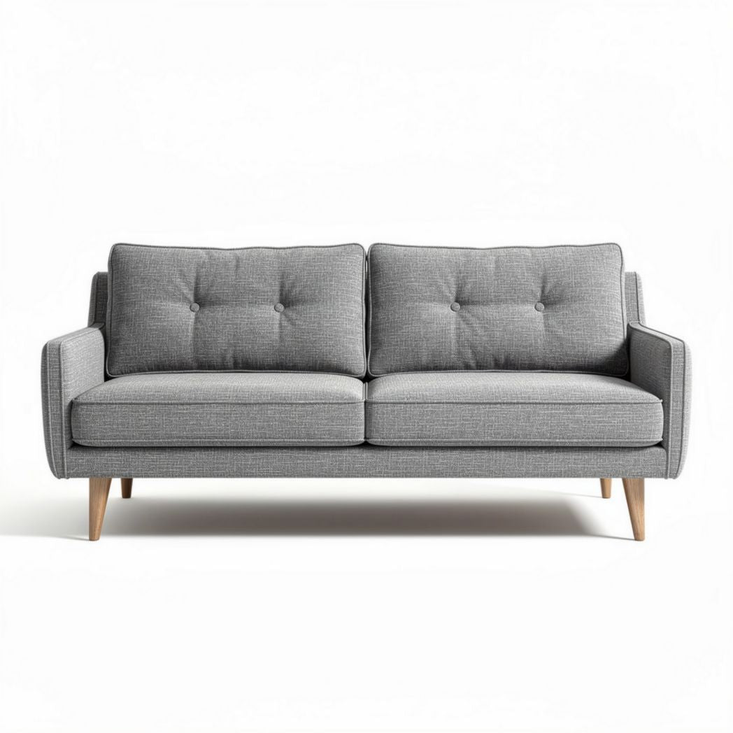 Gray fabric upholstered sofa with wooden legs 180 x 85 x 75cm