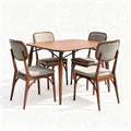 Wooden dining table set with upholstered chairs in natural finish 120 x 80 x 75cm
