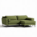 Mid-century modern l-shaped sofa in green fabric with metal legs 200 x 90 x 85cm