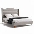 Upholstered bed frame with a headboard in light gray fabric 210 x 160 x 110cm