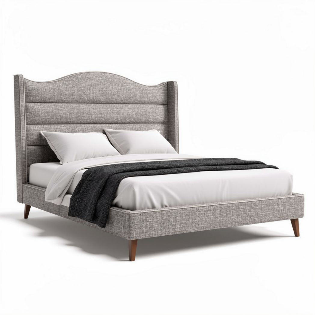 Upholstered bed frame with a headboard in light gray fabric 210 x 160 x 110cm