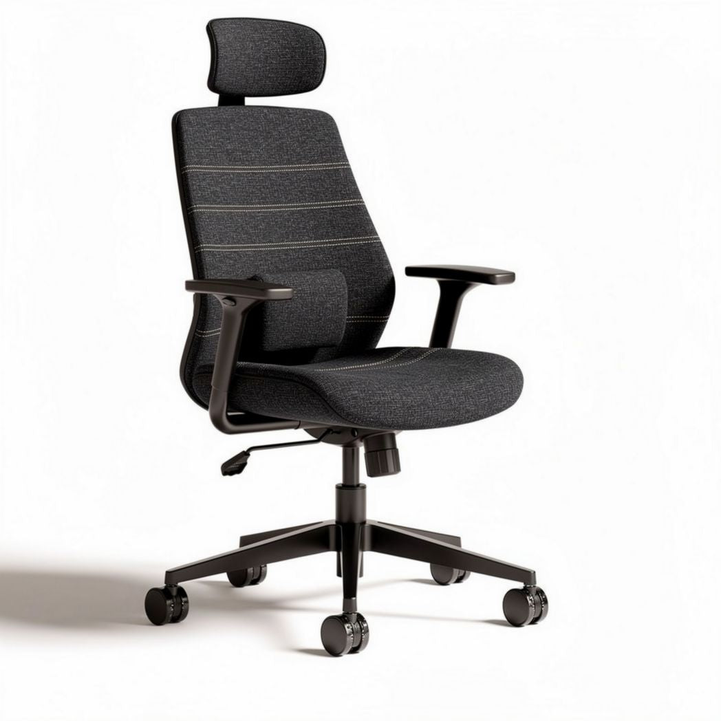 Office chair with adjustable headrest and armrests in gray fabric 45 x 60 x 95cm