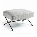 Gray upholstered ottoman with ribbed fabric and metal legs 60 x 60 x 40cm