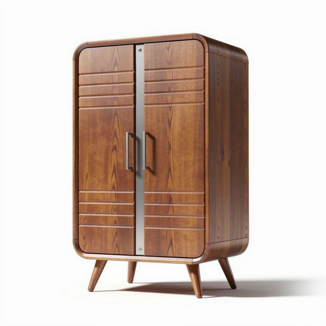 Wooden storage cabinet with double doors and metal accents 80 x 45 x 120cm