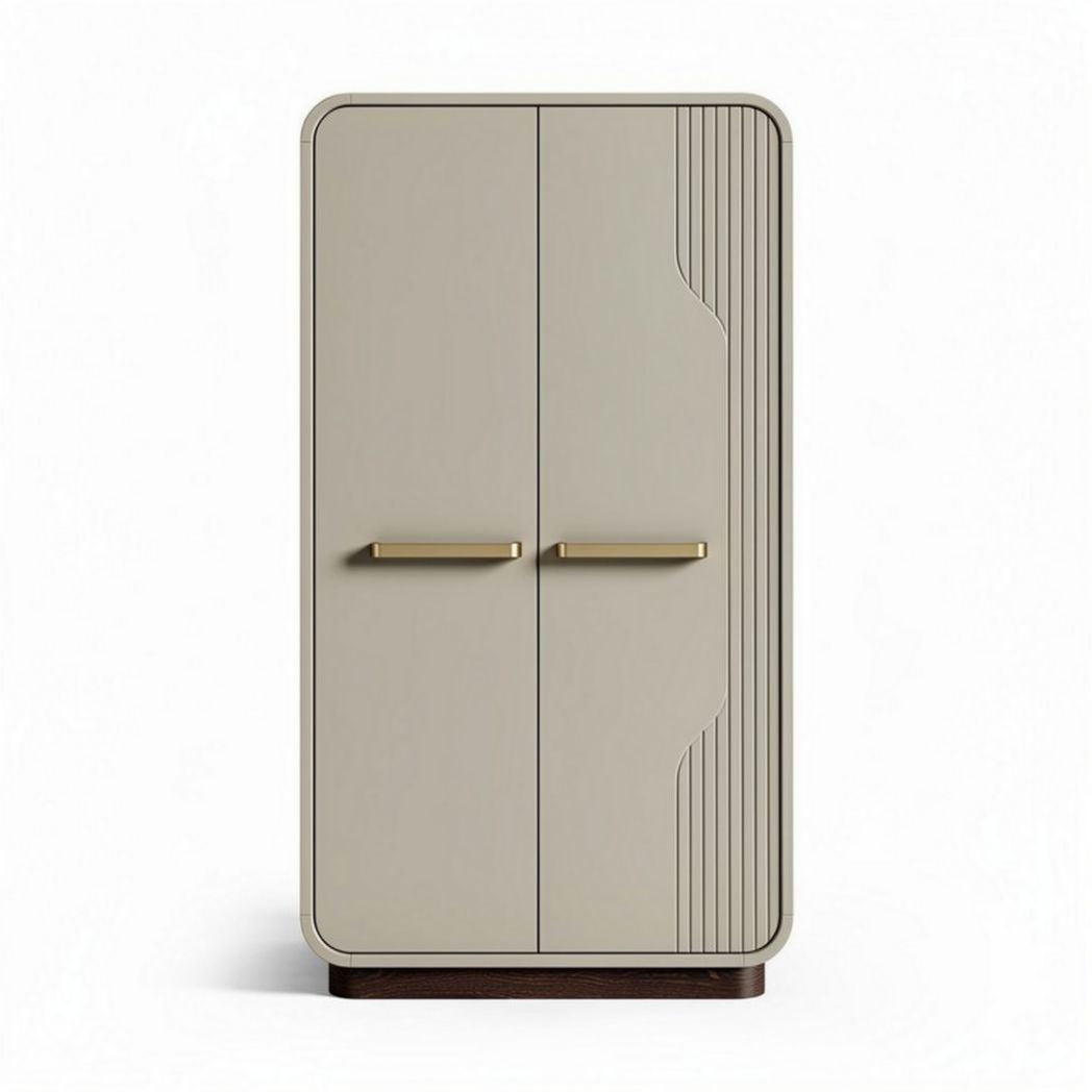 two-door storage cabinet with gold handles in light gray 80 x 40 x 160cm