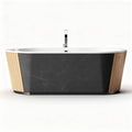 Freestanding oval bathtub with black stone and wood accents 180 x 80 x 60cm