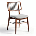 Wooden dining chair with black metal accents and grey upholstered seat 45 x 45 x 85cm