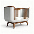 Modern wooden crib with white finish and natural accents 120 x 70 x 90cm