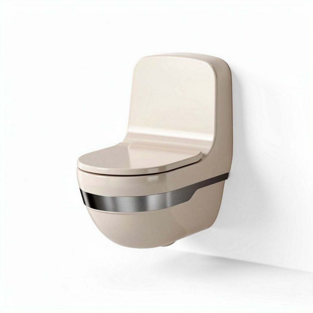Wall-mounted toilet with ceramic construction and modern design in beige