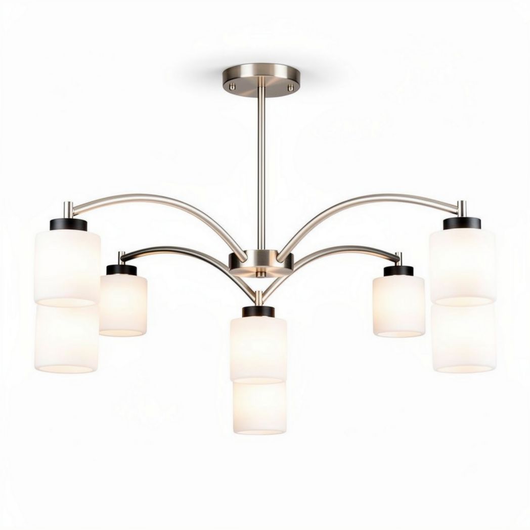 Brushed nickel chandelier with frosted glass shades for dining room 50 x 50 x 25cm